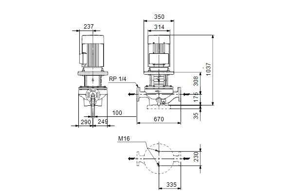 Grundfos TP 100-330/4 A-F-A-BQQE-OX3 maatschets