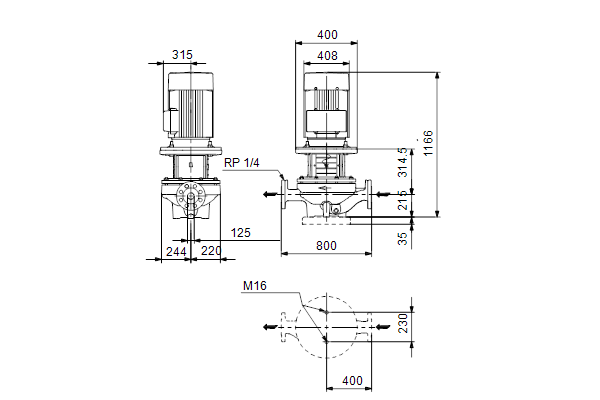 Grundfos TP 125-400/4 AFA-BQQE-RX3 dimensional drawing