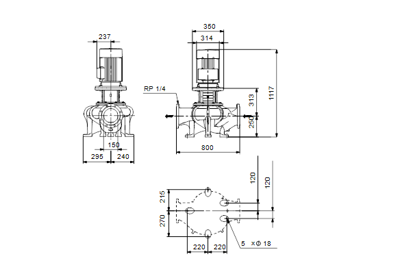 Grundfos TP 150-170/4 AFA-BQQE-OX3 dimensional drawing