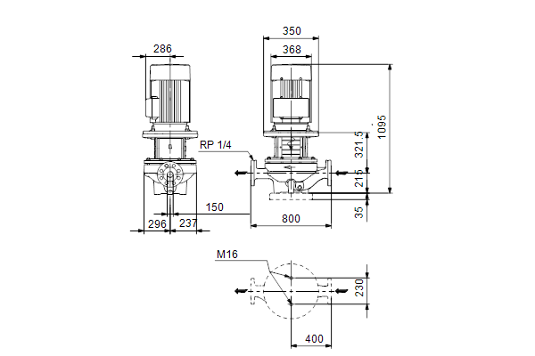 Grundfos TP 150-220/4 AFA-BQQE-PX3 dimensional drawing