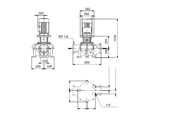 Grundfos TP 200-190/4 A-F-A-BQQE-PX3 maatschets
