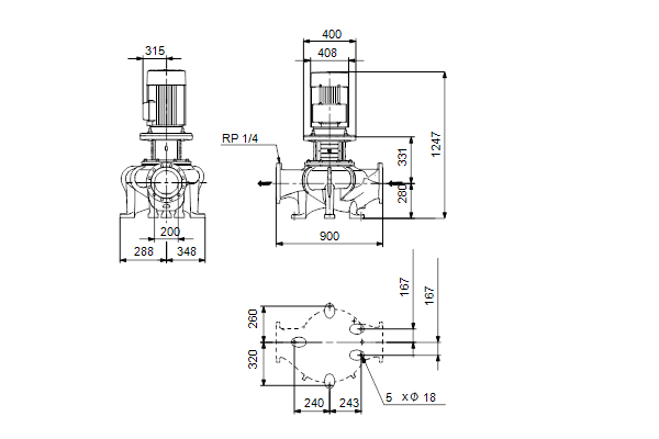 Grundfos TP 200-240/4 A-F-A-BQQE-RX3 maatschets