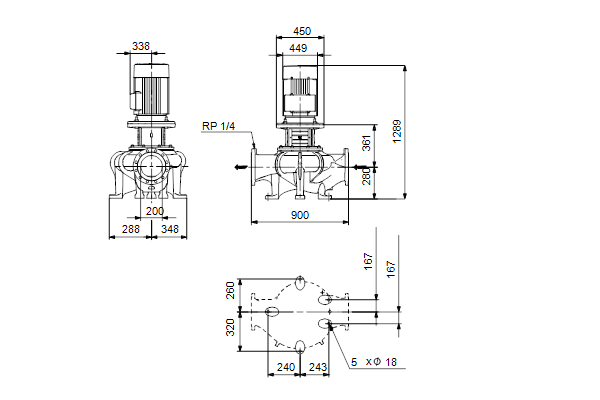 Grundfos TP 200-290/4 AFA-BQQE-SX3 dimensional drawing