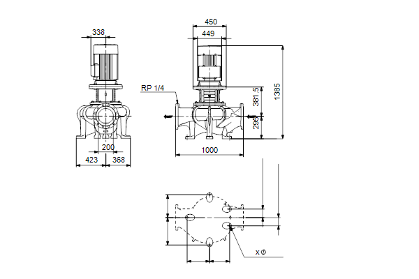 Grundfos TP 200-360/4 A-F-A-BQQE-TX3 maatschets