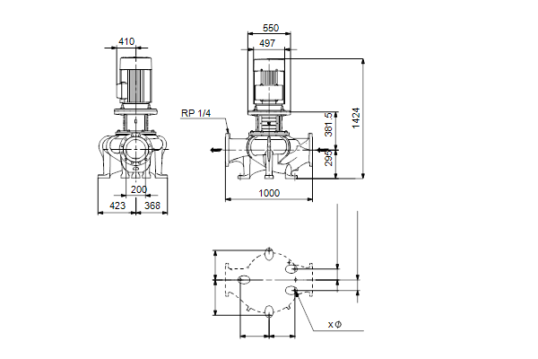 Grundfos TP 200-400/4 AFA-BQQE-UX3 dimensional drawing