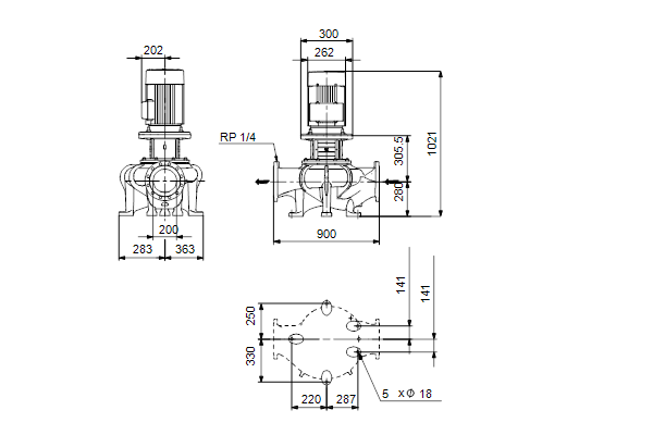 Grundfos TP 200-70/4 A-F-A-BQQE-LX3 maatschets