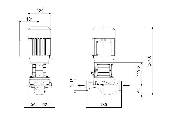 Grundfos TP 25-50/2 A-O-I-BQQE-AX1 maatschets