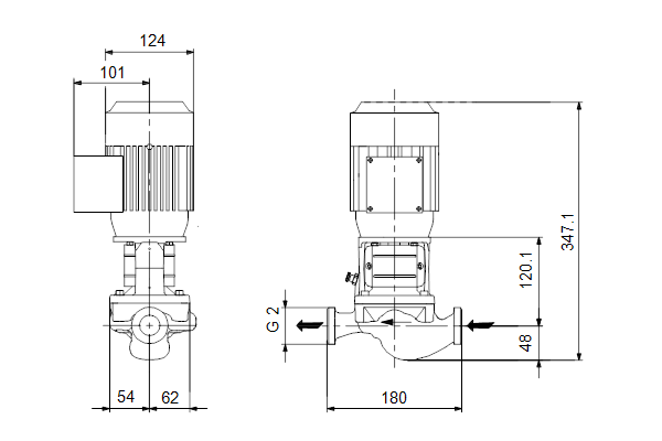 Grundfos TP 32-50/2 AOA-BQQE-AX1 dimensional drawing