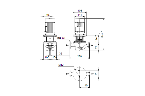 Grundfos TP 32-60/4 A-F-A-BQQE-CX3 maatschets