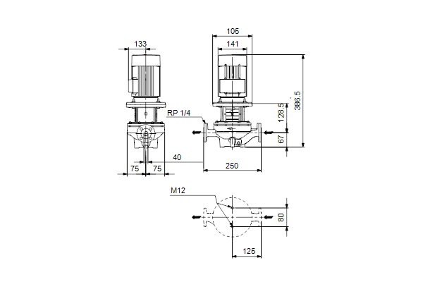 Grundfos TP 40-120/2 AFA-BQQE-DX1 dimensional drawing