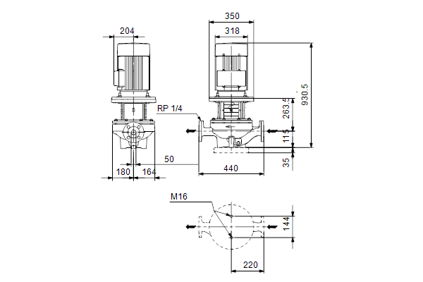 Grundfos TP 50-900/2 A-F-A-BQQE-QX1 maatschets