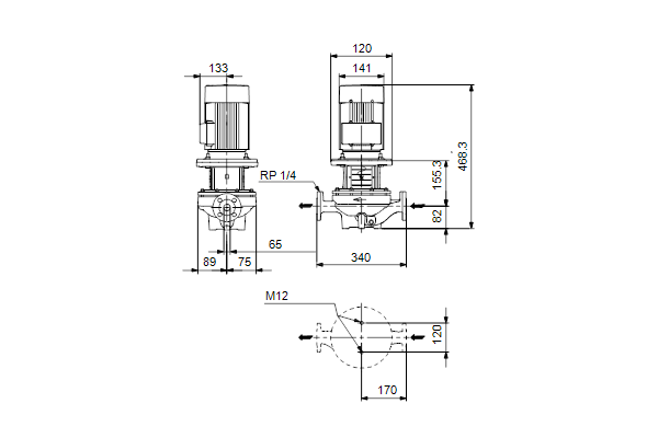 Grundfos TP 65-60/2 A-F-A-BQQE-EX1 maatschets