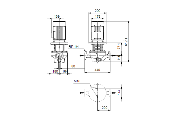 Grundfos TP 80-90/4 AFA-BQQE-HX3 dimensional drawing