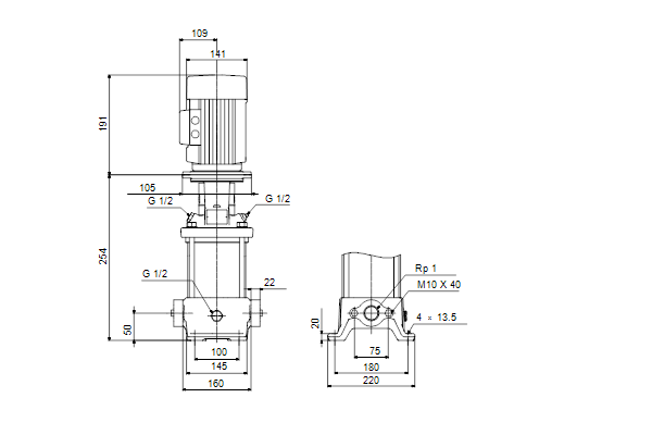 Grundfos CR 1S-2 A-A-A-E-HQQE maatschets