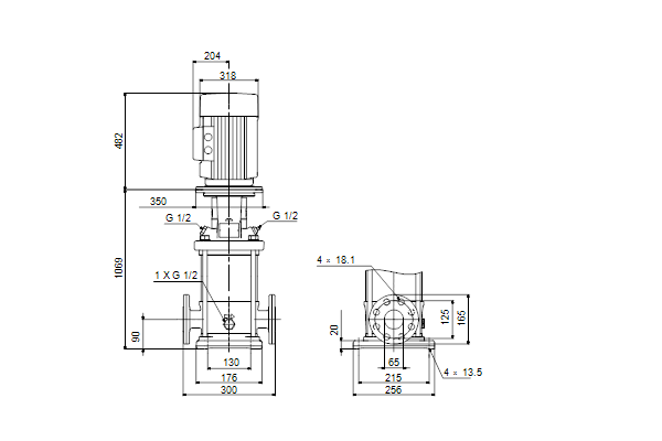Grundfos CR 20-14 A-F-A-E-HQQE maatschets