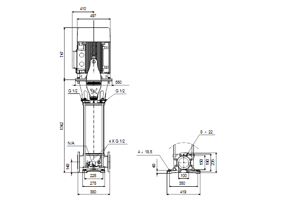 Grundfos CR 95-7 A-F-A-E-HQQE maatschets