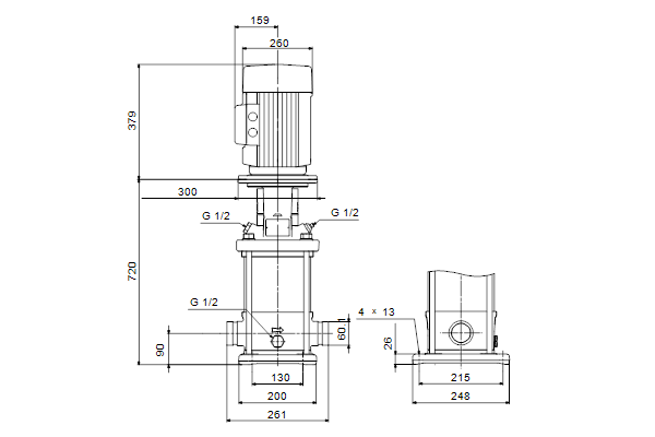 Grundfos CRN 15-8 A-P-A-E-HQQE maatschets