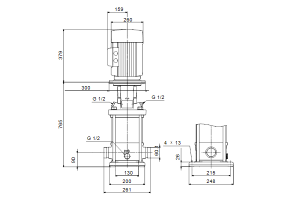 Grundfos CRN 15-9 A-P-A-E-HQQE maatschets