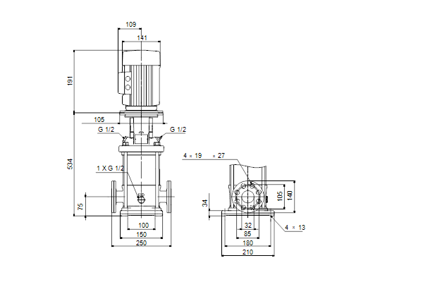 Grundfos CRN 1S-17 A-FGJ-A-E-HQQE maatschets