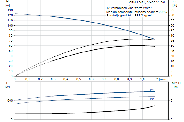 Grundfos CRN 1S-21 A-P-A-E-HQQE pompcurve