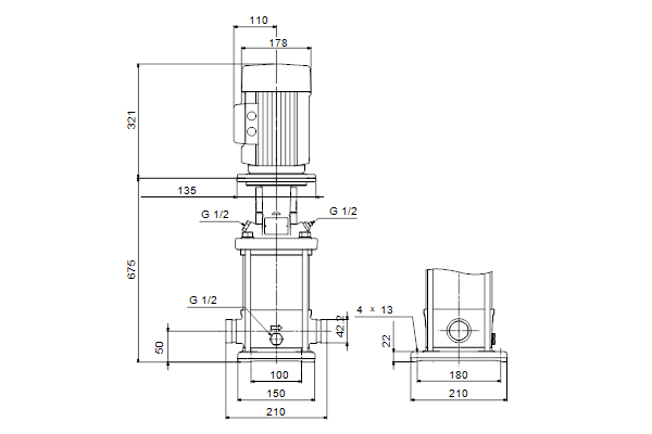 Grundfos CRN 3-25 A-P-A-E-HQQE maatschets