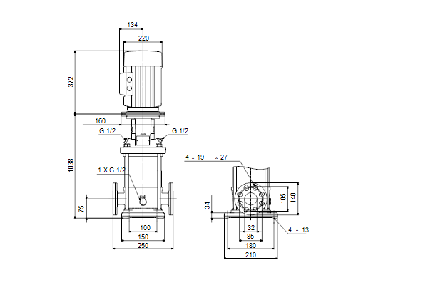 Grundfos CRN 5-29 A-FGJ-A-E-HQQE maatschets