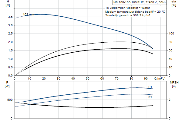 Grundfos NB 100-160/169 EUP AF2ABQQE pompcurve