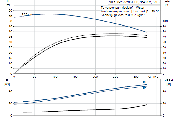 Grundfos NB 100-250/205 EUP AF2ABQQE pompcurve