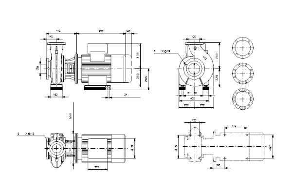 Grundfos NB 100-250/242 EUP ASF2ABQQE dimensional drawing