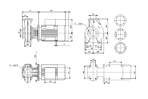 Grundfos NB 100-400/340 EUP AF2ABQQE dimensional drawing