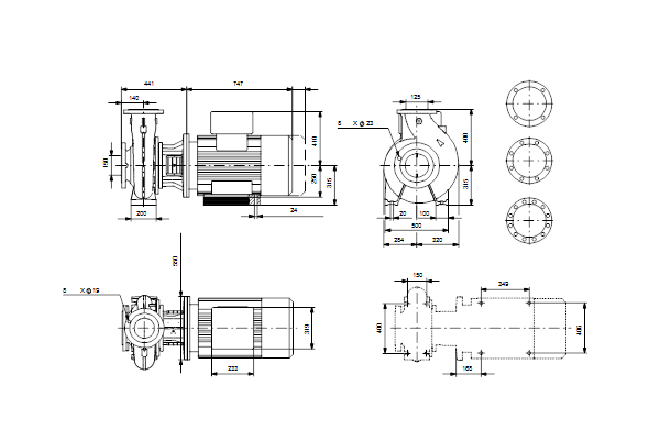 Grundfos NB 125-400/392 ASF2ABQQE maatschets