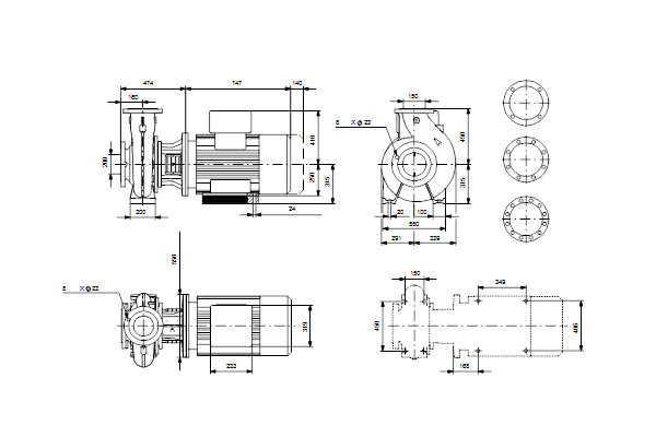 Grundfos NB 150-400/430 ASF1ABQQE maatschets