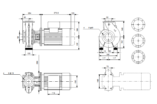 Grundfos NB 32-125/142 ASF2ABQQE maatschets