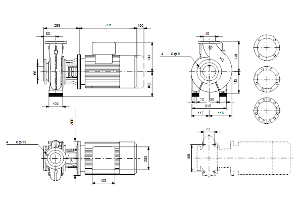 Grundfos NB 40-125/142 ASF2ABQQE maatschets