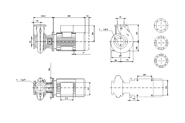 Grundfos NB 40-250/245 AF2ABQQE maatschets