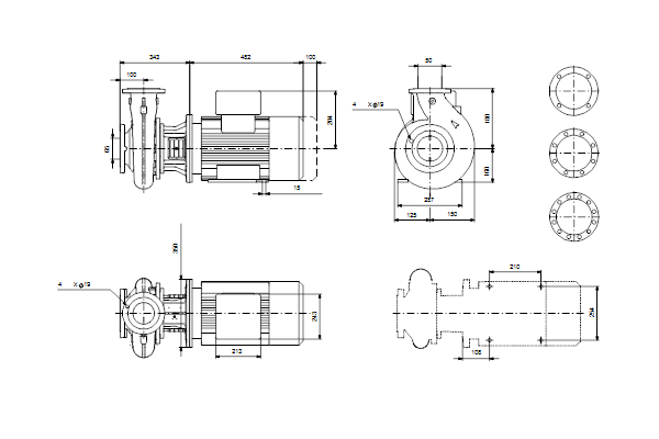 Grundfos NB 50-160/167 AF2ABQQE maatschets