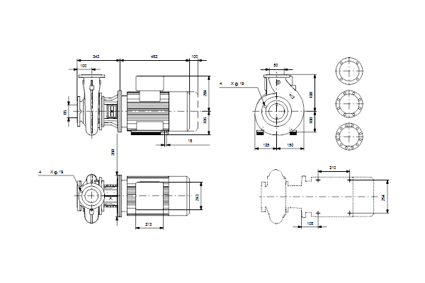 Grundfos NB 50-160/177 ASF2ABQQE maatschets