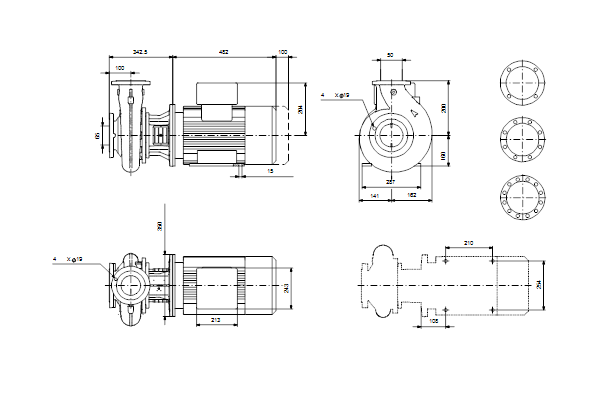 Grundfos NB 50-200/198 AF2ABQQE maatschets