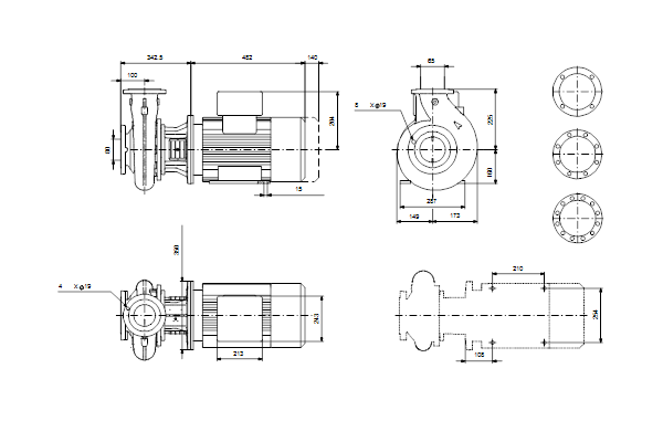 Grundfos NB 65-200/177 AF2ABQQE maatschets