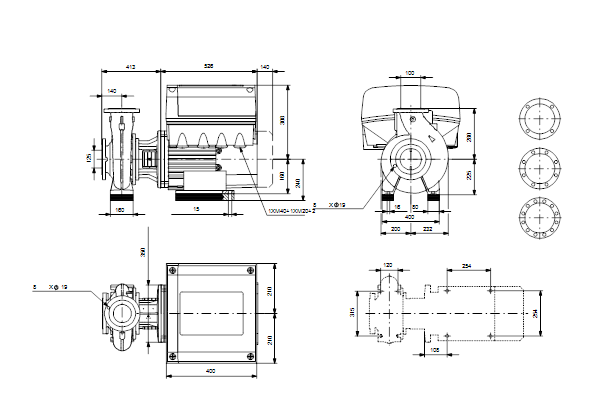 Grundfos NBE 100-250/274 EUP ASF2ABQQE maatschets