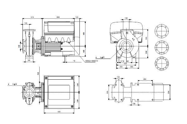 Grundfos NBE 125-200/219 EUP AF2ABQQE maatschets