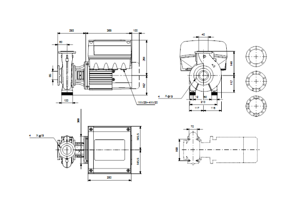 Grundfos NBE 40-125/142 ASF2ABQQE maatschets
