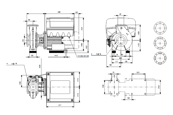Grundfos NBE 40-160/177 S2ASF2ABQQE maatschets