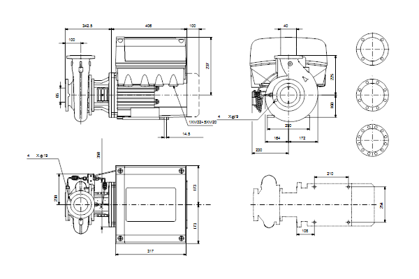 Grundfos NBE 40-250/211 S2AF2ABQQE maatschets