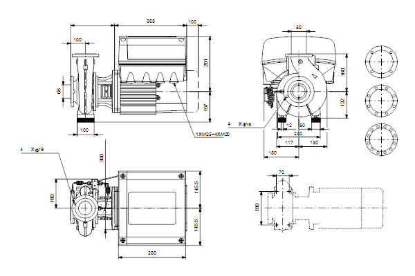 Grundfos NBE 50-125/135 S2ASF2ABQQE maatschets