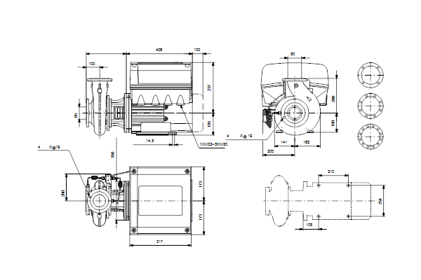 Grundfos NBE 50-200/181 S2ASF2ABQQE maatschets