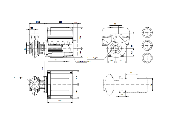 Grundfos NBE 50-250/222 ASF2ABQQE maatschets