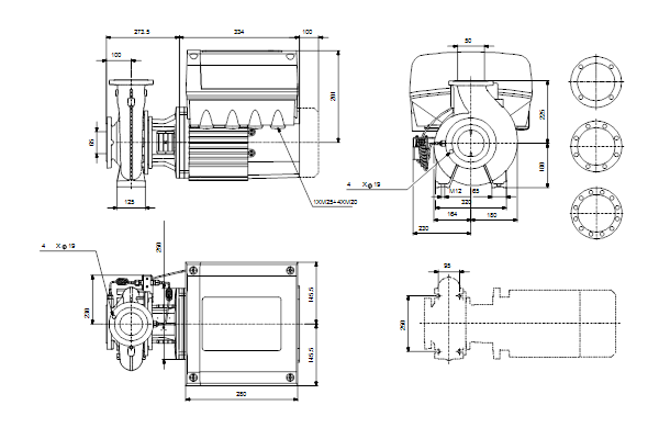 Grundfos NBE 50-250/241 S2AF2ABQQE maatschets