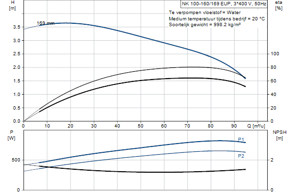 Grundfos NK 100-160/169 EUP A1F2AE-SBQQE pompcurve
