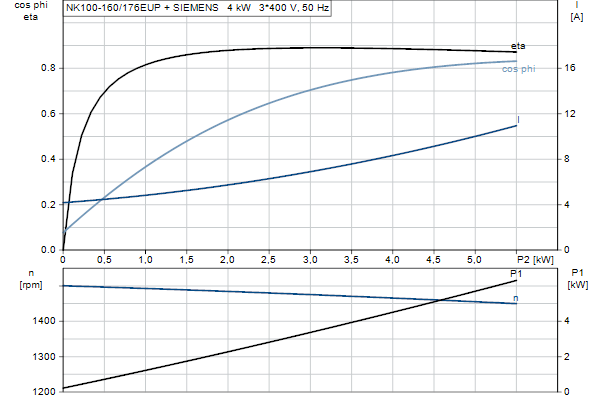 Grundfos NK 100-160/176 EUP A1F2AE-SBQQE motorcurve